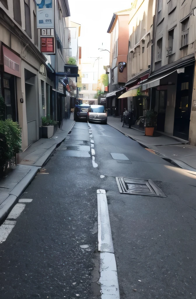 A naked girl peeing on the street