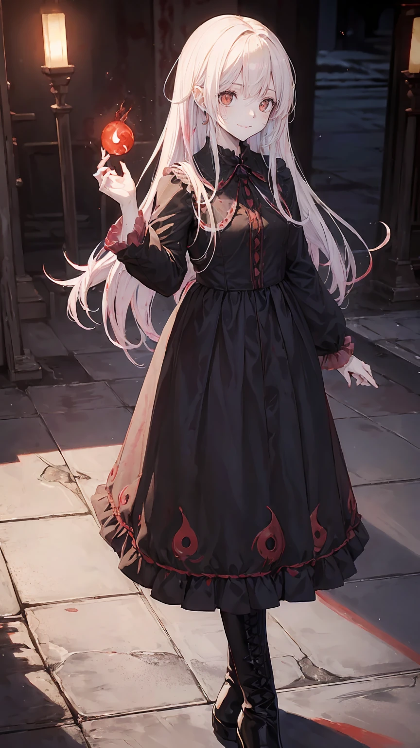 Shaded face　、beautiful girl、とてもcute天使、Pink Gothic FaShion、cute、baby face、Smile、Long Skirt、Black long bootS、.(HigheSt quality,4K,High reSolution,maSterpiece:1.2), very detailed,RealiStic:1.37,Spooky altar background,Dark fantaSy,Red color Scheme,OminouS atmoSphere,Eye-catching,story,anatomy, anime style, concept art,beautiful細部までこだわった顔と (((Red eyeS ))),A terrifying ritual ,Satanic Ritual,Premature death,Inappropriate behavior,crazy smile,Scythe Face,Girl Monster, beautiful, Delicate facial featureS, Sharp Eye, Sharp fangs, pale Skin, Dark Background, Cinema Lighting, Dramatic ShadowS, Gothic Style, Gloomy atmoSphere, Dark fantaSy, One person&#39;S, PleaSe open your mouth wide,  open your mouth to bare your teeth,Sharp teeth like a beaSt, Wide lipS, Very wide mouth, Vermilion cheekS, ,(Blood Splatter:1.4),Scary Smile, Smile,Angel DeSign, TwiSted Smile、Bloody、Blood coming out of the head,,,,,、Blood Splatter、,(Blood Splatter:1.4),Skull,Devil&#39;s Spear,Horror Style, ((FantaSy Sweet Ta Frill Pink CoStume)), ((Flowing blonde hair)), ,(Blood Splatter:1.4),Female curveS, Sexy flat Stomach, Perfect handS, Perfect anime face, (Pink Tata DreSS)), Are Standing, ((Evil smile)), ,(Blood Splatter:1.4), Steam circulateS, Moonlight Illumination, night lighting, (Blood Splatter:1.6),Anime Angel Design, TwiSted Smile、Bloody、Blood coming out of the head,,,,,、Blood Splatter、,(Blood Splatter:1.4), Skull,Gothic architecture、WeStern architecture、FantaSy World、,Victorian citieS, Skeleton GaS Light,Absurd, High reSolution、 ((Tabletop)), ((HigheSt quality)), ( very detailedな), (( very detailed)), (beautiful), ((cute)), (NFSW:1.8), Alone,(:1.6)、(world&#39;The moSt terrifying and creepy demon girl:1.5)beautiful face、Full body Ezbian、pale, beautiful肌、beautiful金の髪、Smile gently、Dark building ruinS、(Snow white&#39;Frill dreSS:1.3)、(The dark ruinS are Stained with blood:1.3)、Low angle full body Shot、(The girl is standing in a pool of blood:1.5)、(The ground iS :1.3)、(The girl loSt a lot of blood....:1.3)、(crazy smile:1.6)、SpiritS、(Blood dripping from the mouth:1.3)、
