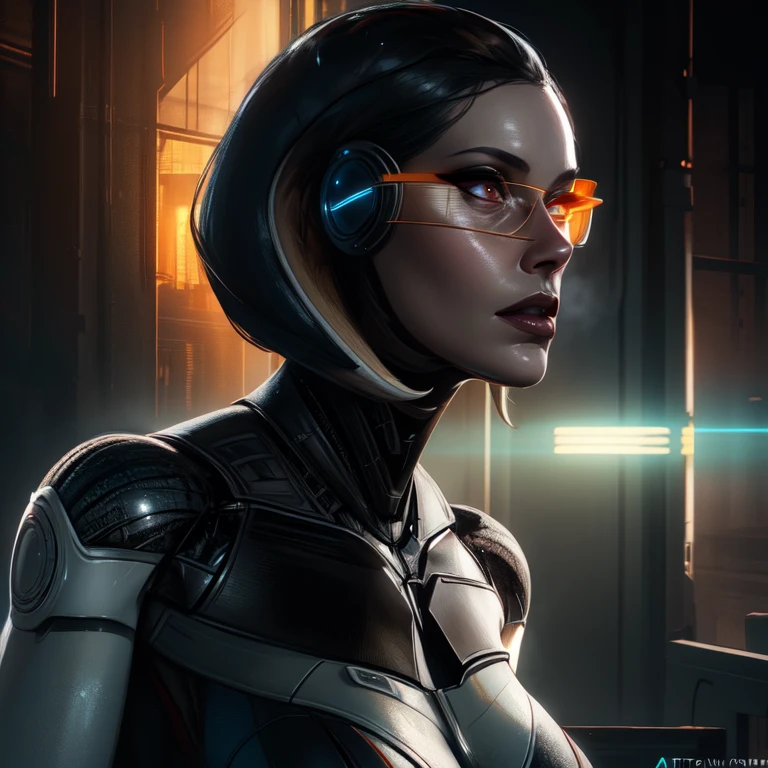 Edi, mass effect, a cyborg woman, biomechanical body, futuristic line glasses, extremely sexy, cinematic, (dark shot:1.1), epic realistic, {promt}, faded, (neutral colors:1.2), (hdr:1.4), (muted colors:1.2), hyper detailed, (artstation:1.4), cinematic, warm lights, dramatic light, (intricate details:1.1), complex background, (rutkowski:0.66), (teal&orange:0.4), (Artstation:1.3),(highly detailed:1.2),(bright lighting:0.5), (digital painting:1.2), (soft:1.1), (sharp focus:1.2), (illustration:1.1), 8k.