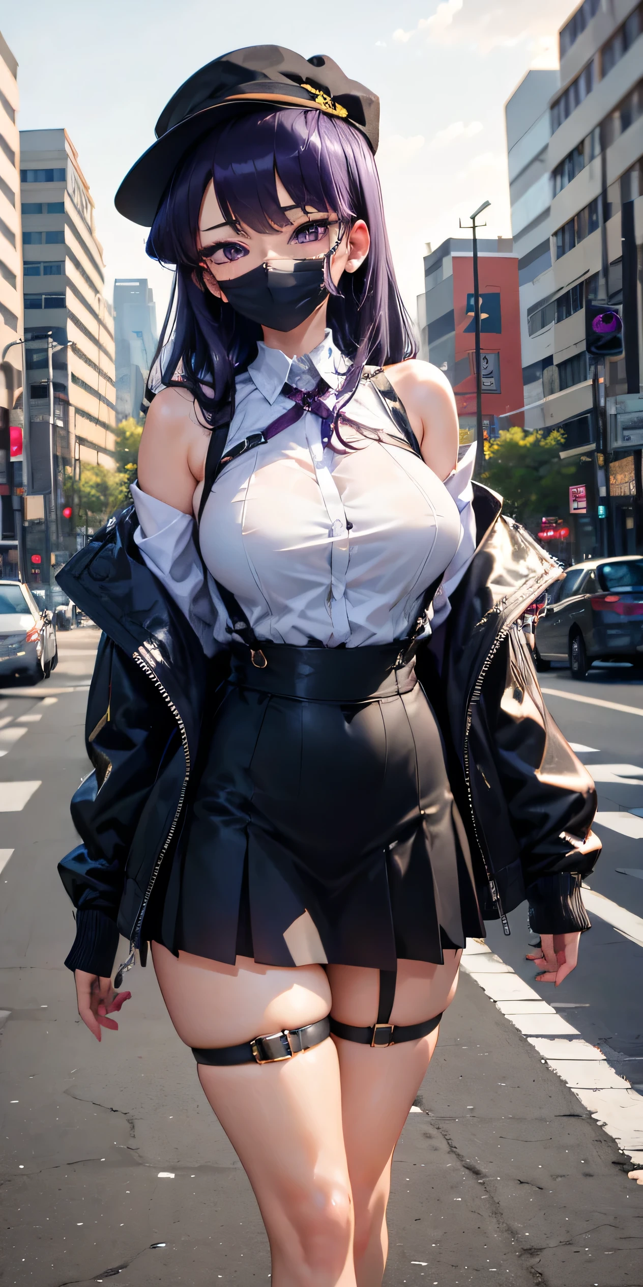 masterpiece, best quality,3d rending work ,3DMM style,close-up, 3D,1girl, solo, black hair, teardropshaped earrings, realistic, (full body:1.5), urban city background, bangs, long straight black hair, parted lips, choker, makeup, (topless:1.5), (red eyes), tifa lockhart, (huge breasts:1.5) enormous droopy breasts, macromastia, cleavage, exposed stomach, toned abs, toned arms, (black miniskirt:1.4) thigh high stockings, red boots, slim, thin figure, long legs, smiling, happy