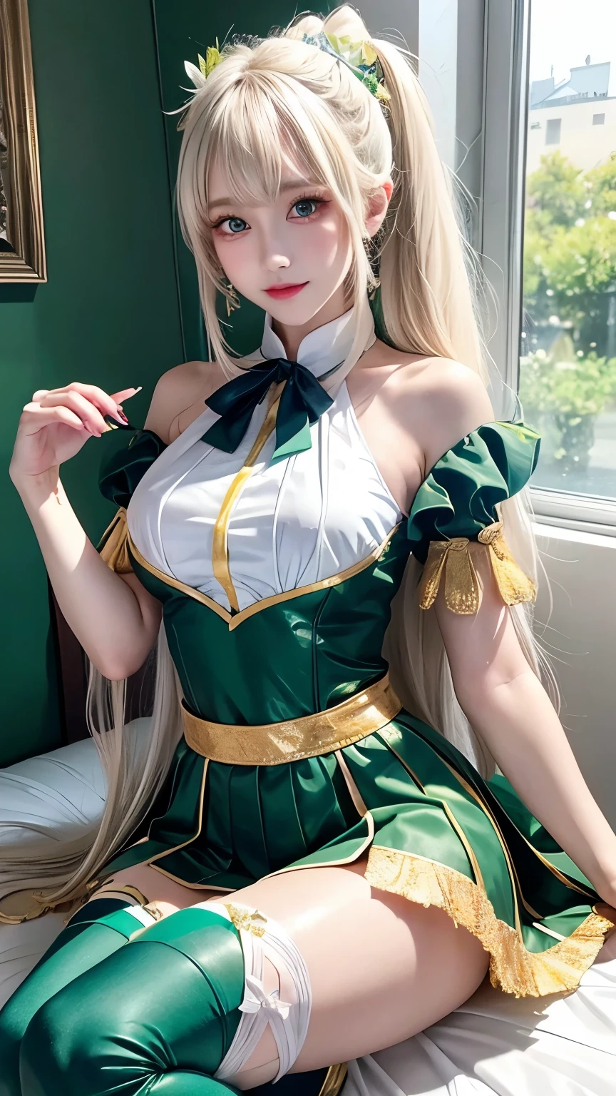 Photorealistic, high resolution, 1womanl, Solo, Hips up, view the viewer, (Detailed face), Hogwarts uniform, hogsks, Slytherin