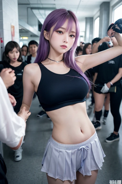 Cheerleader、Sheer tank top、Big Tits、Transparent nipples、Sheer skirt、volleyball、gym、Purple Hair