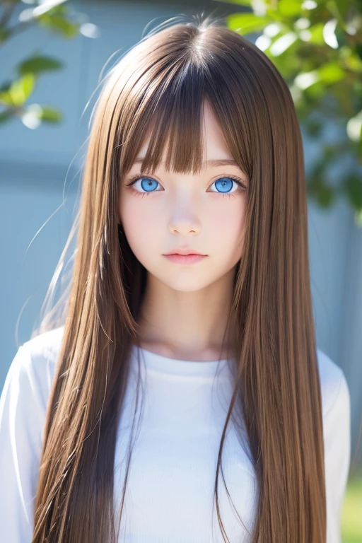 A little girl long brown hair blue eyes 10 years old image hyperealism