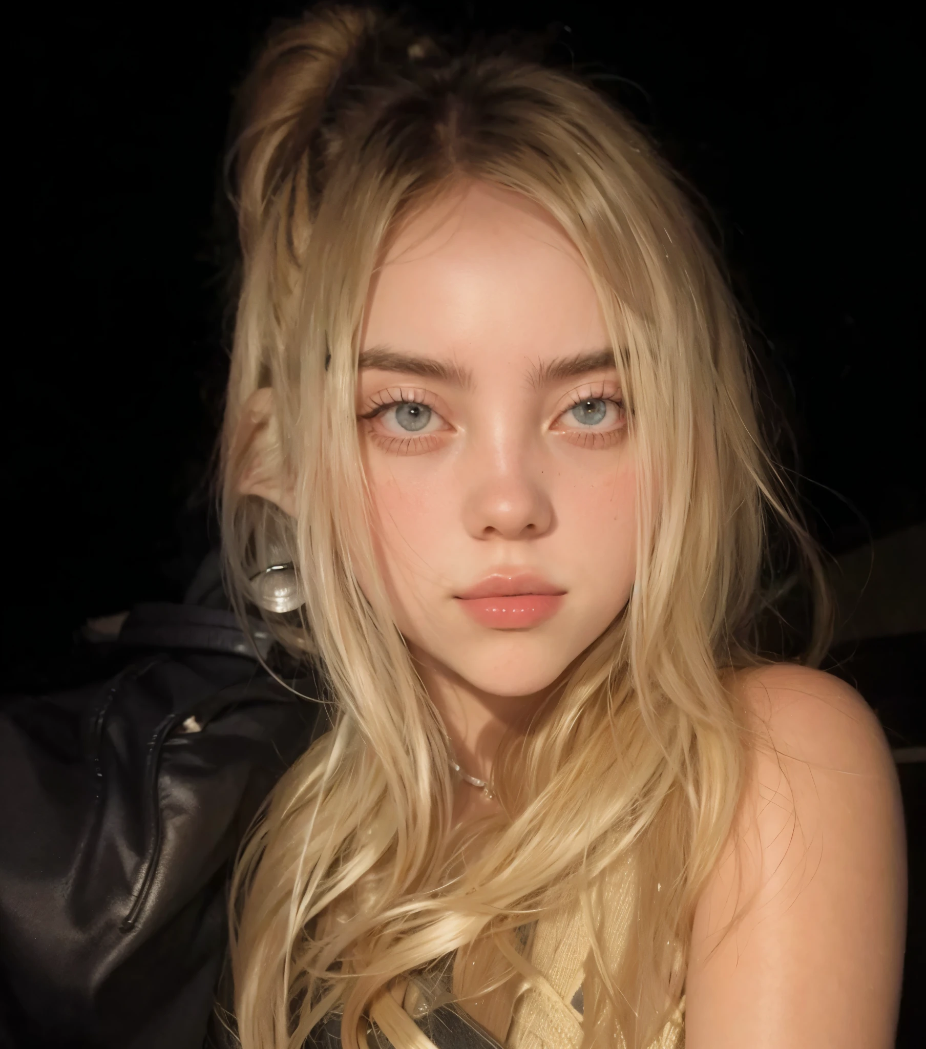 @trinity morisette, Trinity Morisette \(Person\), masterpiece, 1girl, black eyes:1.5, nose, blonde hair, closed mouth, eyeliner, closed mouth, looking at viewer, long hair,red parted lips, hoodie with a zipper , huge breasts , background: outdoors, field of strawberries,<lora:Trinity-Morisette:0.7>