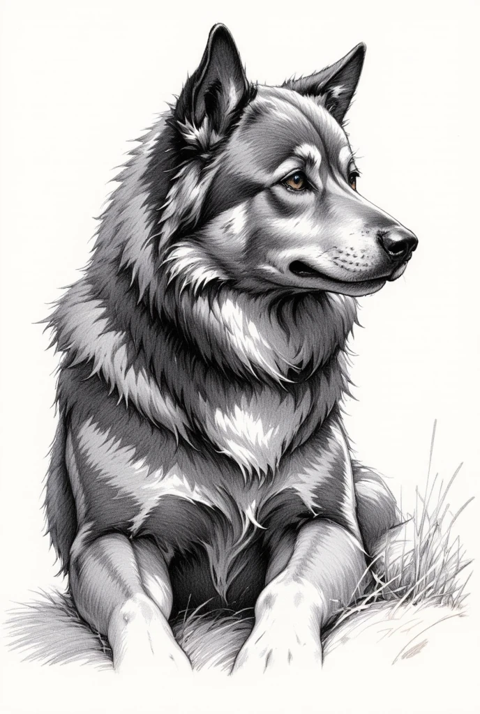 Artwork that looks like a cheap rough sketch drawn with crayons, Portrait of a fluffy large dog