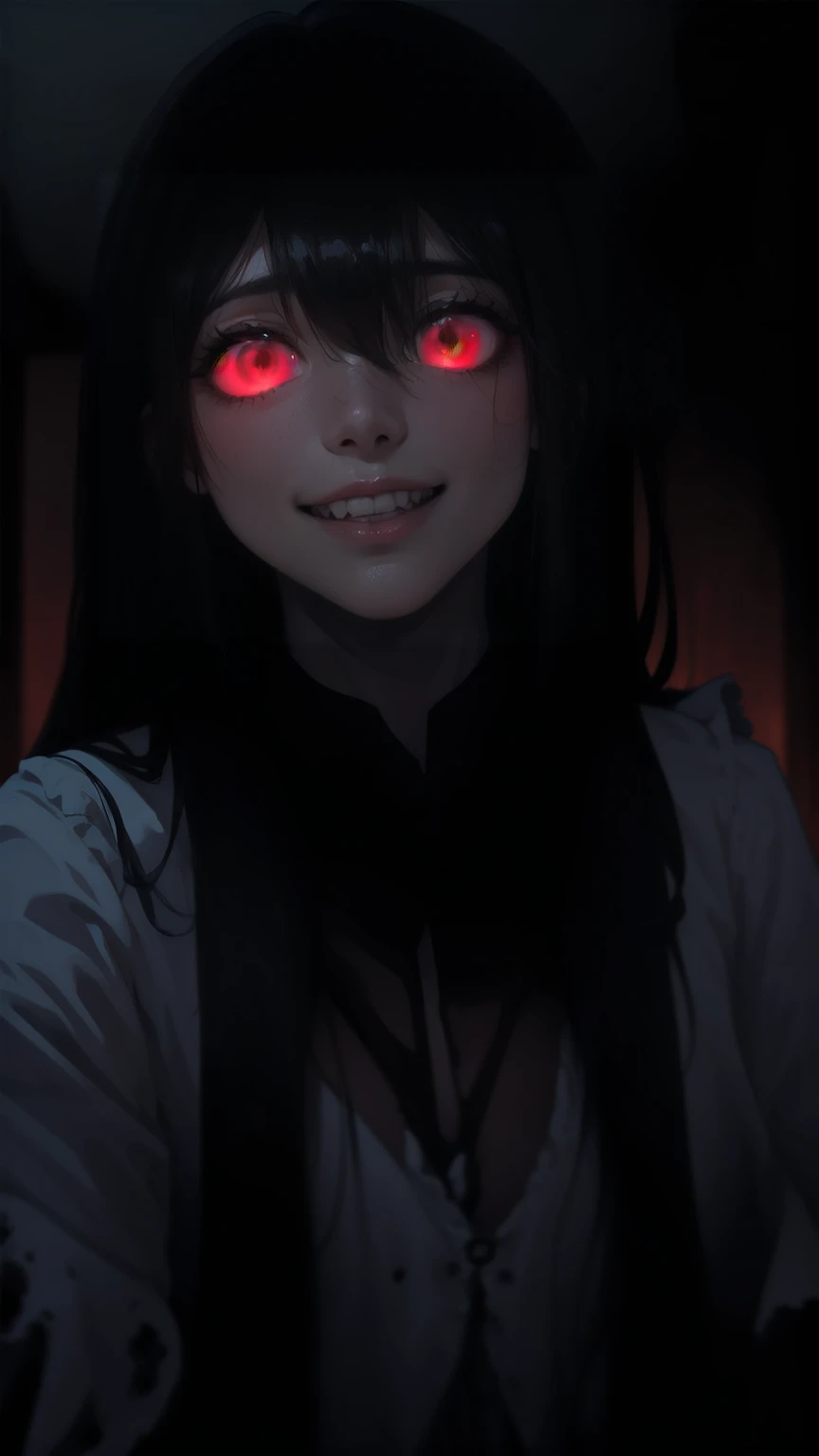 score_9, score_8_up, score_7_up, score_6_up,Madness,1girl,solo,looking at viewer,open mouth,bangs,yellow eyes,teeth,tears,eyelashes,glowing,heterochromia,portrait,light particles,close-up,eye focus
