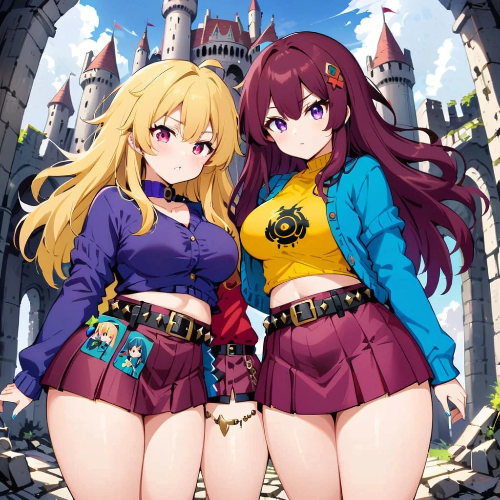 Anime, high detailed, 2 girls posing together 