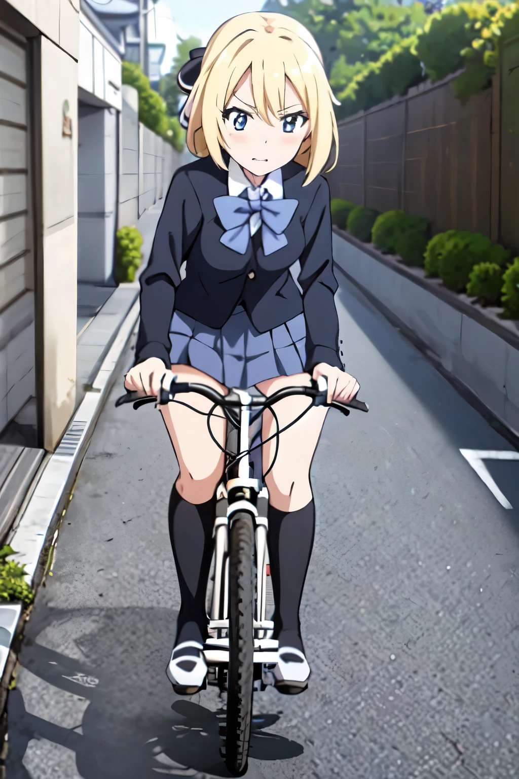 anime girl in a blue hat and school uniform riding a bicycle, the anime girl is running, in style of kyoto animation, anime visual of a cute girl, anime cgi style, kyoto animation, young anime girl, smooth anime cg art, anime girl walking on water, kyoto animation still, anime style. 8k, sayori, anime moe artstyle