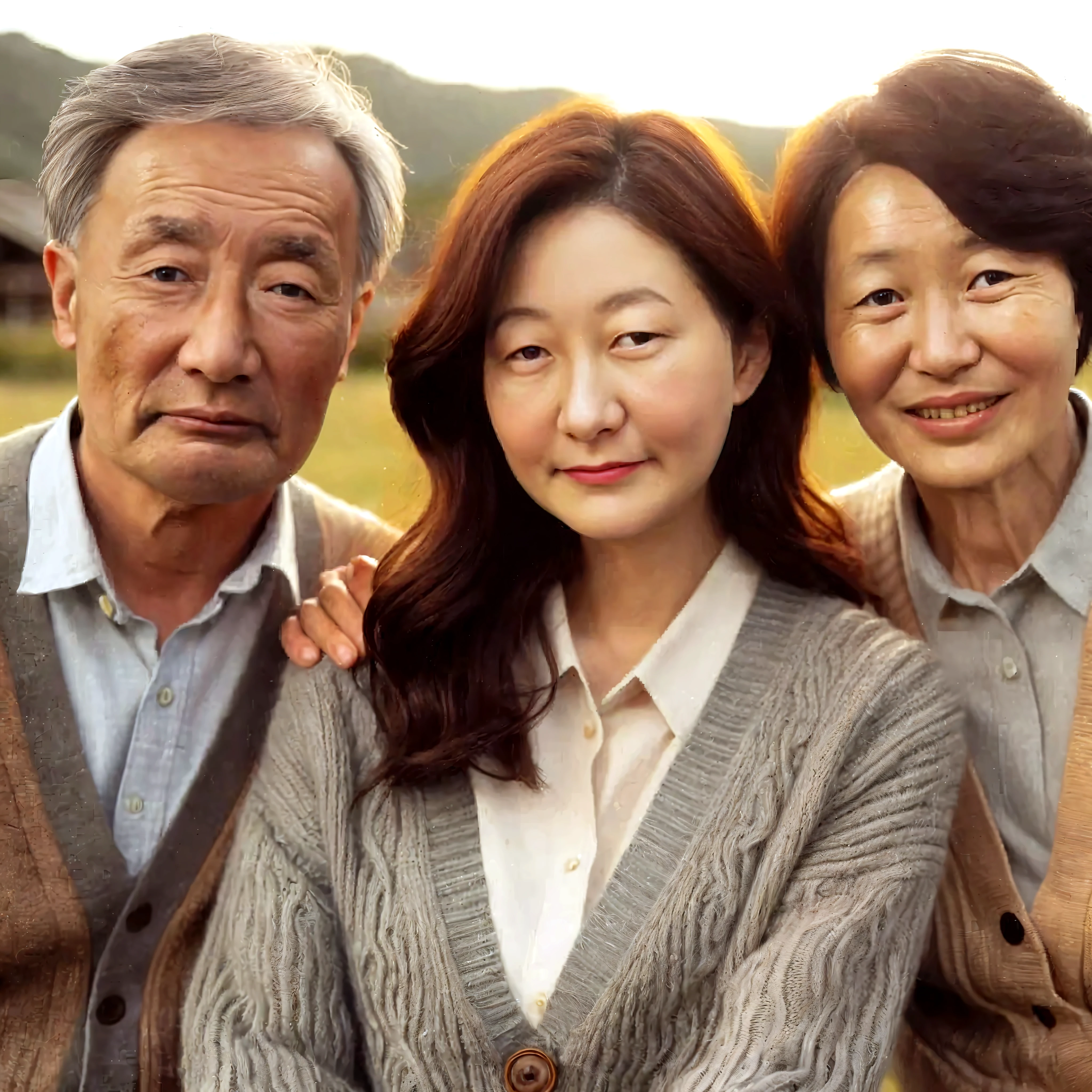 Family Photography、４a person、ember２a person（sixty years old、30-years old）、female pervert２a person（55 years old、26 year old）、Side by side、frontage、a smile、top-quality、８K、clear eyes、vivid、