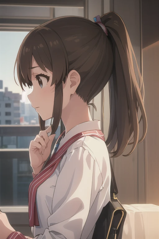 (masterpiece, Best Quality),  1 girl ,     Minaka Satake (A million people live), Brown Hair,  ponytail