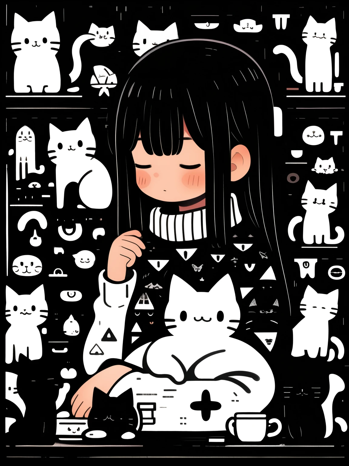 masterpiece,best quality,1girl,cat,long sleeves,