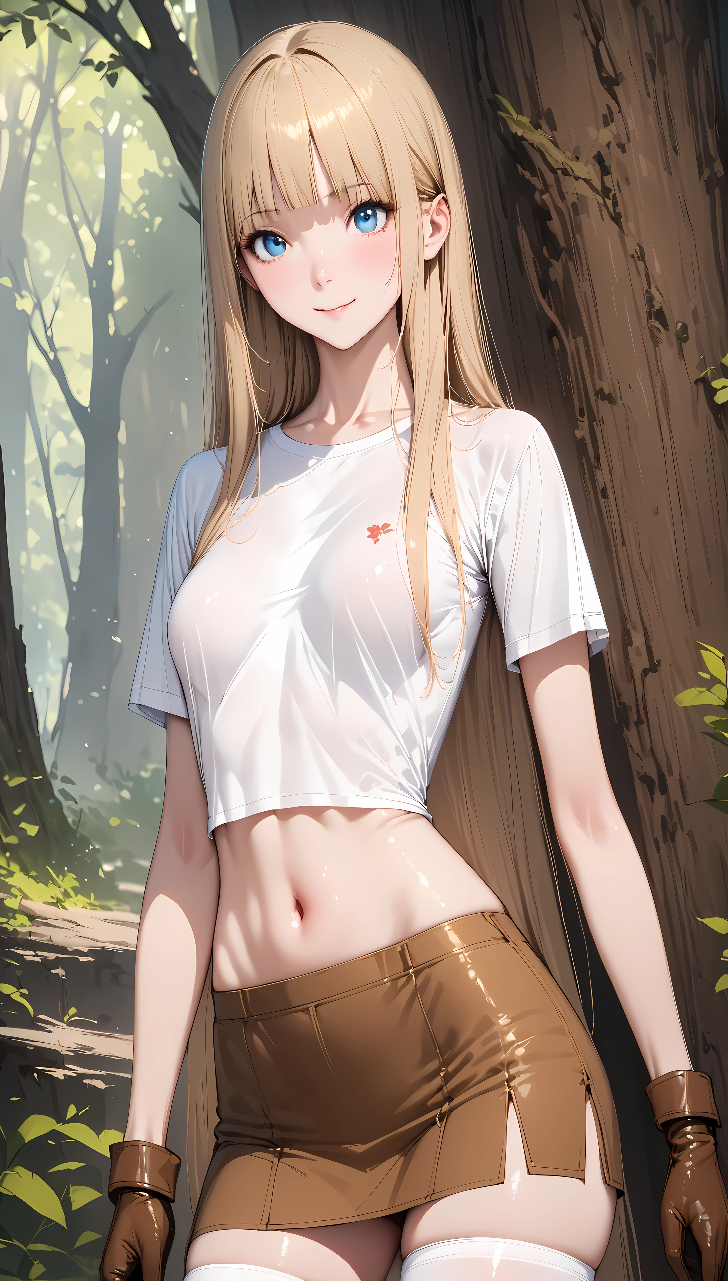 I&#39;m 、blonde、medium long hair、red eyes、two cute girls、alone、and soul、white t-shirt、mini skirt、white panties、prominent nipples、透き通るwhite skin、white skin、beautiful skin、beautiful feet、slim legs、garden、sit on top