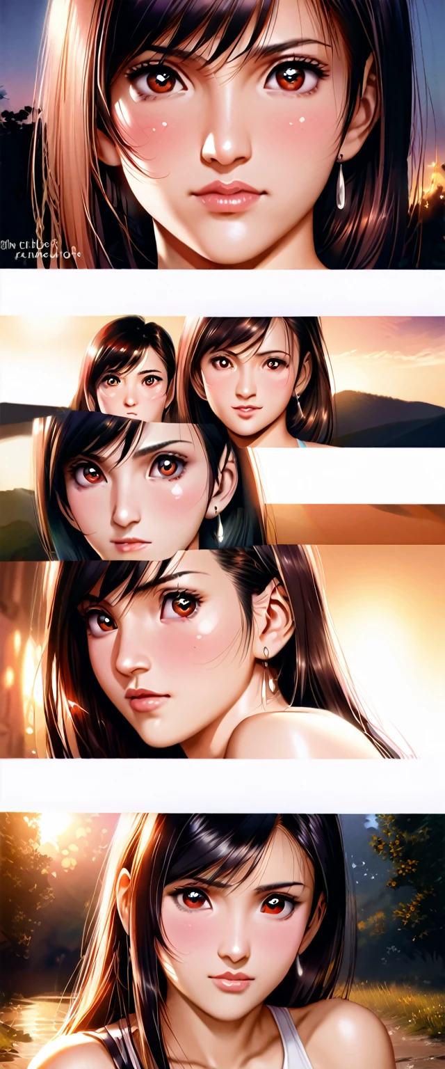 tifa, realistic, Girl alone, ojos morados, bright eyes, , chapped lips, blush, Evening,sexy, almost naked