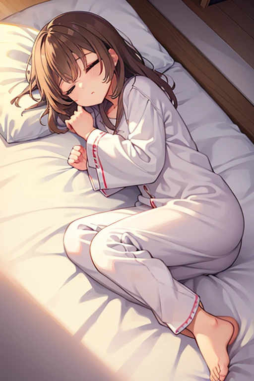 girl、solo、On the bed、Sleeping、cute、Side sleeping、In pajamas、Morning Sun