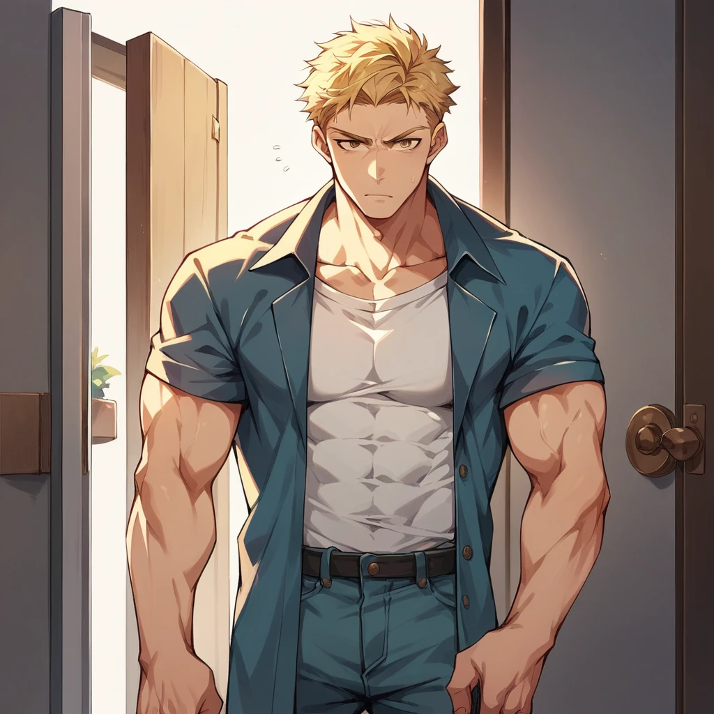 I am a young attractive man with shoulder length blonde hair. My eyebrows are the same color as my hair. I also have pale blue eyes that look like pools of ice. I dress in clothes that fit my athletic frame, nothing too tight or too baggy. And of course I have a sly yet confident smile.