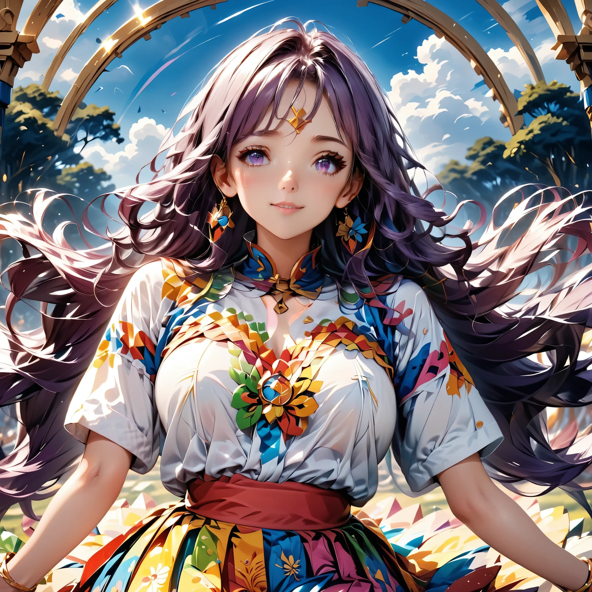soles, masterpiece, 1 person, solo, very short hair, long bangs between the eyes, gray eyes , very detailed,(masterpiece、highest quality)、aloneface up, blue sky, glow white particle, (sidelighting:1.2), sun rise , pink cloud, detailed clouds, slender, Lovely small exposed large breasts, super cute smile with teeth, red cheek, blushing, magic light, deep shiny blue eyes, cute girly pause, Draw your breasts inward and push them up, choker, pussy exposed, exposed breasts, exposed pink nipples, super detailed beautiful castle view background, sunset view, wide shot, giving peace sign, full body, fireworks,galaxy,glint ,light particles,light rays,light trail,Energy circle,Magic Formation,Concentric circle,fire magic,magic circle,milky way,planet,shooting star,sky,solo, sparkle background,star \(sky\),star \(symbol\),starry background,starry sky,starry sky print, tattoo on breasts, full body, princess costume, crown, golden, ((throne)), in a castle, medieval, no bra