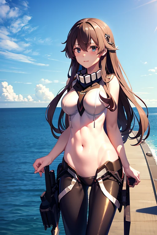 Masterpiece, best quality, Masterpiece, best quality, 1 woman, long brown hair , sly face , smile , purple bikini , abdomen, big breasts , Long legs , Barefoot , hands on hips , Full body , abandoned factory