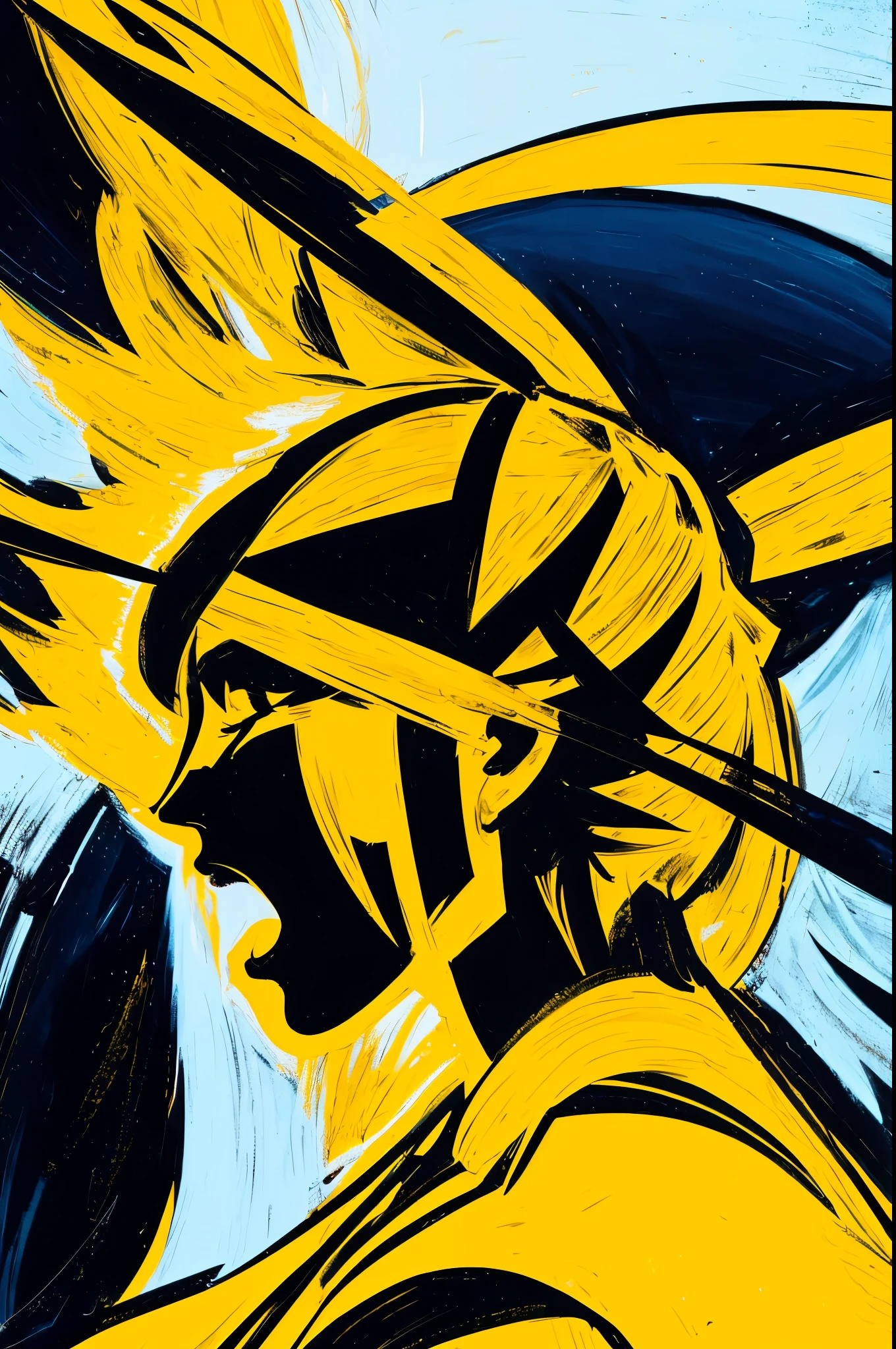 a painting of a female silhouette yelling violently in a room blanketed in yellow light, extreme close-up side view, agonizing, abstract straight silhouette of hair covering the side of her face