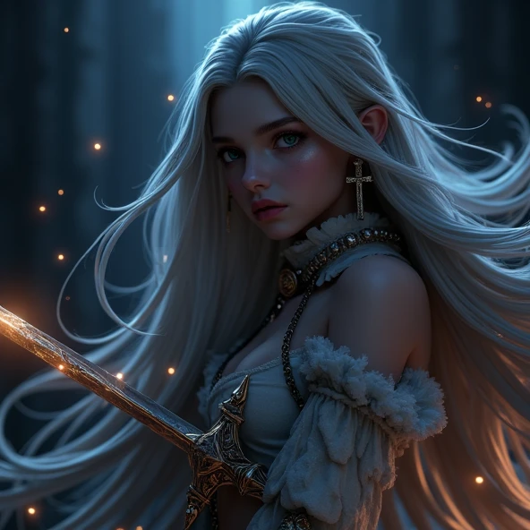 (Trend artstation, pixiv, anime style), an adult woman (26 years old), long hair with bangs, white hair with purple details (hair color: white with purple details) detailed body ((huge breasts, giant breasts, (large thighs, wide hips, thin waist)), wearing bands all over the body (color of the bands: white with red details) glued to the body, red eyes (red eyes,  red iris), excited, crazy, sensual, sexy, sensual pose, concept art, anime style, reflection light, backlighting, cinematic lighting, high detail, surrealism, realism, hyperrealism, masterpiece, anatomically correct, super detail, high detail, high quality, award-winning, best quality, anime, ray tracing, pov, UHD, 8k,(hyperrealistic), (illustration), (high resolution), (8K), (extremely detailed), (best illustration), (beautiful detailed eyes), (best quality),  (super detailed), (masterpiece), (wallpaper), (detailed face), solo, (dynamic pose), 1 girl, white wavy hair in the kitchen, Korean, heterochromic eyes, small moles under the eyes, ((apron)), large breasts, long legs, tightens the abdomen, (camel fingers), (black socks), (no panties), (no bra), (full body) --auto