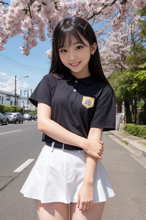   High quality masterpiece  , 8k, , Japanese Girls, RAW Photos, Absurd, Winner portrait smile face, 笑face, Alone, uniform, Summer Clothes Idol&#39;face, violet, Gardenia, Delicate girl, Long black hair, Dark Eyes, Upper body digital SLR,      Observe the Audience, Frank, Sophisticated, Like々Shii, Thin arms,    Professional Lighting,     film grain,     Color variations    , (Details of the eye and face: 1.0), (Bokeh button:1.1)