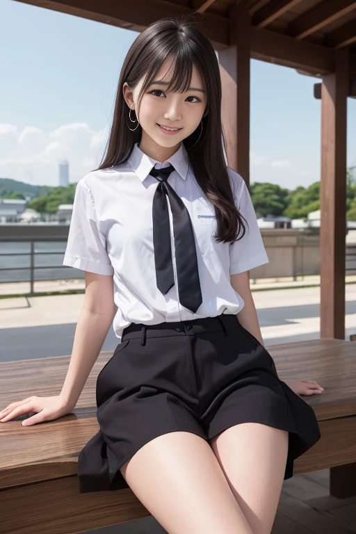 High quality masterpiece, 8k, , Japanese Girls, RAW Photos, Absurd, Winner portrait smile face, 笑face, Alone, uniform, Summer Clothes Idol&#39;face, violet, Gardenia, Delicate girl, Long black hair, Dark Eyes, Upper body digital SLR,    Observe the Audience, Frank, Sophisticated, Like々Shii, Thin arms,  Professional Lighting,   film grain,  chromatic ablation, (Details of the eye and face: 1.0), (Bokeh button:1.1)