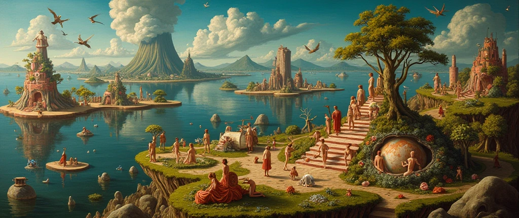 Image of Adam and Eve in the Garden of Eden ( with extraordinary landscapes, with lots of vegetation and land animals