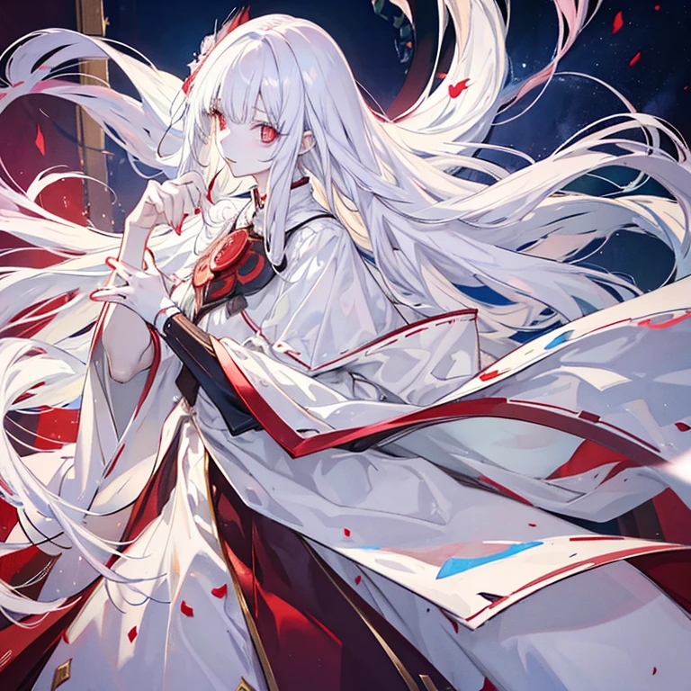 Cross Accessories、gazing at viewer、have a cross、wearing a white robe、Red Eyes、Wearing a red aura、Holding a cross、Fantasticalな背景、Pretty Woman、Best image、​masterpiece、Fantastical、
