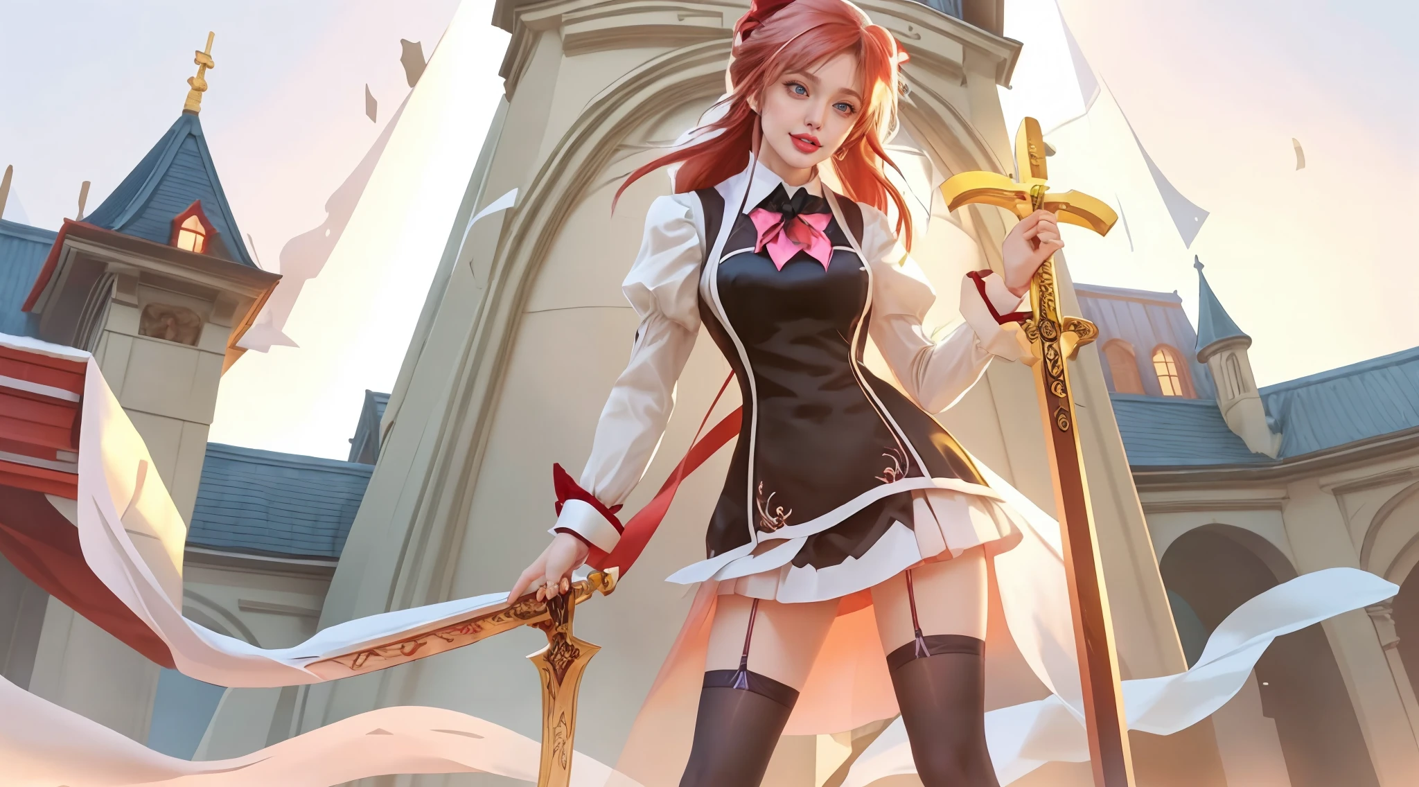 3 designs of a full body joker anime girl resembling Harley Quinn with pink eyes