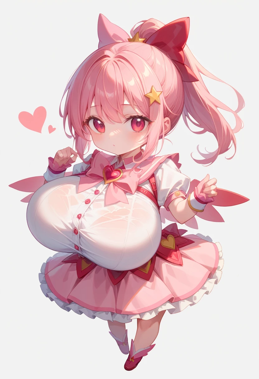 1 Girl、 pink ponytail 、sexy magical girl costume、(gigantic breast:1.1)、Chibi、Cute、(nsfw:1.5)