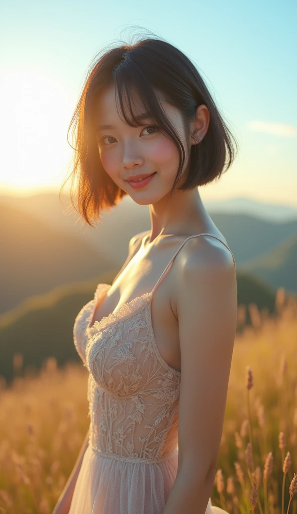 (((Showing off your breasts:1.6))),(((Showing off your breasts:1.6))),(((Showing off your breasts:1.6))),masterpiece, highest quality, 8k, Absurd, Beautiful medium long bob hair,Woman in her late 20s, That shy expression is cute, (Sensual Style),((Seven episodes were filmed..:1.4)), (Completely naked:1.5), No makeup, The near road and the far road, Written boundary depth, Surreal, High resolution, photograph, Sharp focus, Face lamp, Dynamic Lighting, highest detailed, ,Extreme detaileds、Super detaileded、detailed、Real Skin、Exquisite facial features、Positive and optimistic、(The background is a colorful flower field)