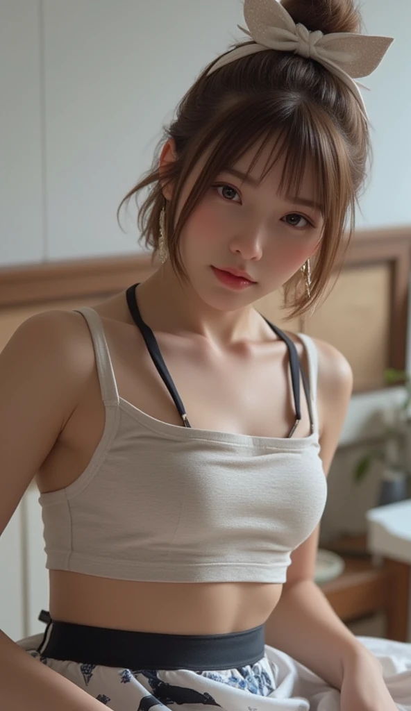 of,((8k, super detail, best quality, UHD, masterpiece, accurate, high details, best quality, highres,Absolute resolution of RAW photos:1.5)),(( PHOTOREALISTIC ))、((Realistic:2.0))、Realistic and detailed depiction、 Highly Detailed Face and Skin Textures ,Accurate and natural limbs、 Japanese Woman 、30th Generation、Slender、Small breasts、round face、 shortcut 、so beautiful、(((Skirt is lifted and I&#39;m in trouble 2.0))), angle looking up from below 、Shooting from below、full body,((camisole、Flared Skirt:1.3))
