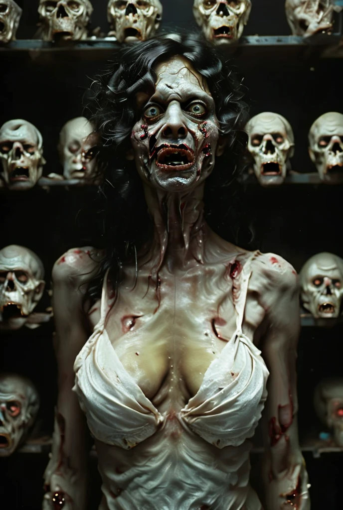 Masterpiece, highest quality, (high detail:1.2), creepy female monsters, creepy beasts, corner, phobia scene, bodies, corpsets, rotten meat, rotten skin, zoombie, blood, creepy, broken bone, bones, skeleton, a lot of dried blood and clots death, horror, obscure , shadows, swamp, horrifying creatures body rotten, sharp objects, living death, stumps, zoombies, gore, rotten organs, guts, dark macabre, virus, viruses and spores, mutants, mutations, altered DNA, sunset, strange creatures, post-apocalyptic, amputations, trauma, beats, bites, lacerations, hematomas and teratomas, post-apocalyptic background,1girl, blood tears, large breast, post mortem eyes, strange, tear the skin, blisters, rotten, fungus, undeath, dirt, human waste.