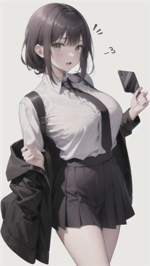 A woman wearing a white shirt and slacks　tie　smile　　Black gloves