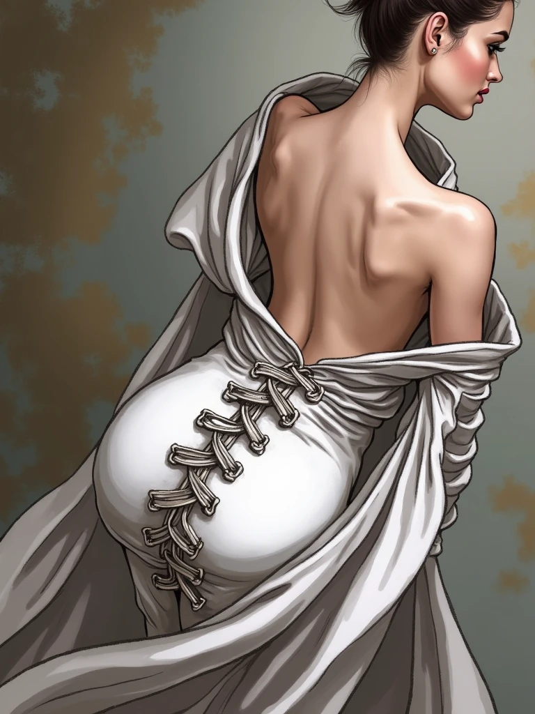 masterpiece, best quality,Tatsumaki from one punch man, short green hair,naked,bare, nsfw,nude,white background,ass,