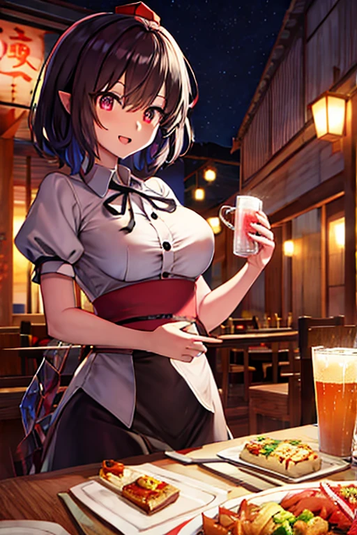  Touhou Project characters are eating food while drinking alcohol at the izakaya on the night of the end of the year🍶　Saigyouji Yu々、Konpaku Youmu、Yakumo Yukari、Cirno、Inubashi Kou is eating and drinking at Mistia Lorelei's tavern 🌸