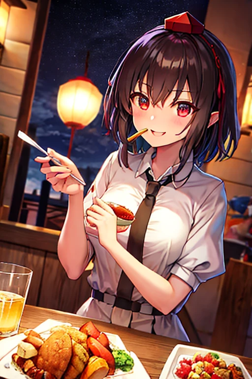  Touhou Project characters are eating food while drinking alcohol at the izakaya on the night of the end of the year🍶　Saigyouji Yu々、Konpaku Youmu、Yakumo Yukari、Cirno、Inubashi Kou is eating and drinking at Mistia Lorelei's tavern 🌸