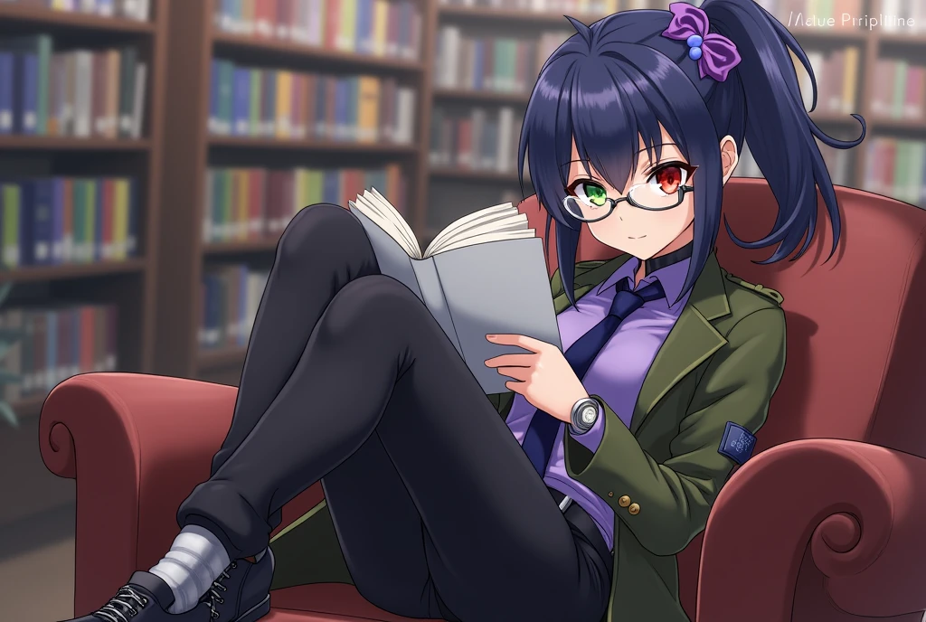 Twilight Sparkle from equestria girls, wearing a blue shirt, wearing a purple skirt, no panties, pov under desk, sitting at desk, reading a book, in a library, surrounded by books, purple magic swirling in the air, (female masturbation), orgasm, pubic hair, Vulva, brow furrowed, lip bite, nsfw, full body in view, legs apart