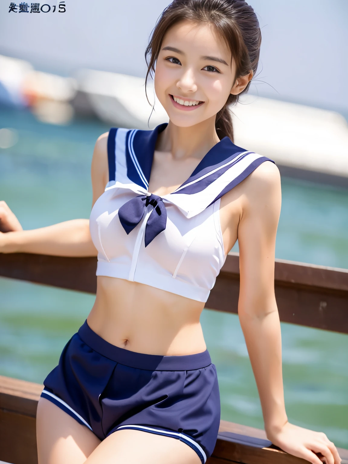 highest quality、highest quality、Ultra-high resolution、masterpiece、8k、Clear photos、RAW Photos、escalator、smile、Whole Body Ezbian:1.2、A 16-year-old girl in an elaborate sailor suit and pleated skirt:1.8、Very cute Japanese girl、Bobcut、 lift up short pleated skirt:1.8、Show off your thighs:1.8、Small breasts、((White underwear))、(((Wet underwear)))、