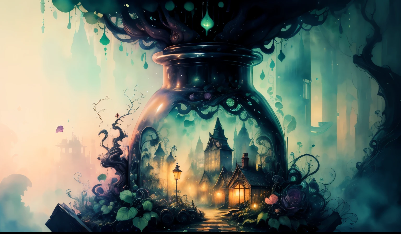 ((watercolor art)),(Small) human, (Hold tight) bouquet, watercolor, dark、Rough, street, Fantasy , (Best Quality, 4K, high res, masterpiece:1.2), Ultra-detailed, (Realistic:1.37), Vibrant colors, ( feel-good lighting), (Magical atmosphere), ( Cobblestone Road ), (Mysterious Shadow), ( dreamy architecture ), ( enchanted environment ), (Fanciful Elements ), ( foggy aura ), ( complicated details), ( emotional face ), ( unique character designs ), (Bushes green), ( overgrown vines ), (Mysterious glow), (Fallen petals), ( contrast between light and dark ), ( charming atmosphere ), (Heartwarming scene), ( playful vitality ), ( curiosity and surprise ), ( floral texture ), ( Impressionist brush strokes ), ( dreamy charm ), (Mystical Feelings), (shortage々New urban landscape), (Imagination), (Dramatic composition), ( expressive lines ), (Elegant colors)