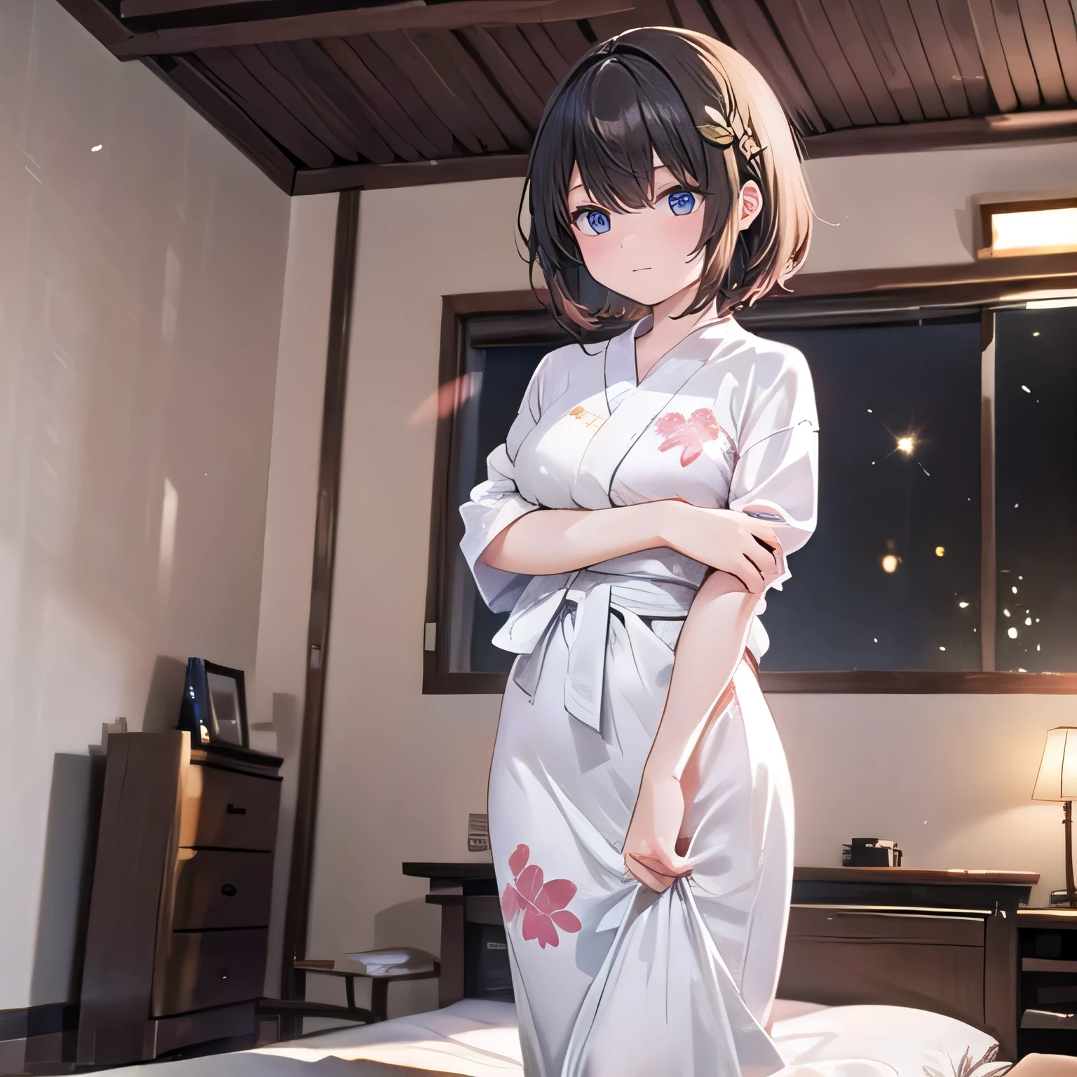 Wearing sexy pajamas, android girlfriend, graceful figure, zombie walk, study room, nighttime, lights off, sleepwalking, in the dark, nsfw