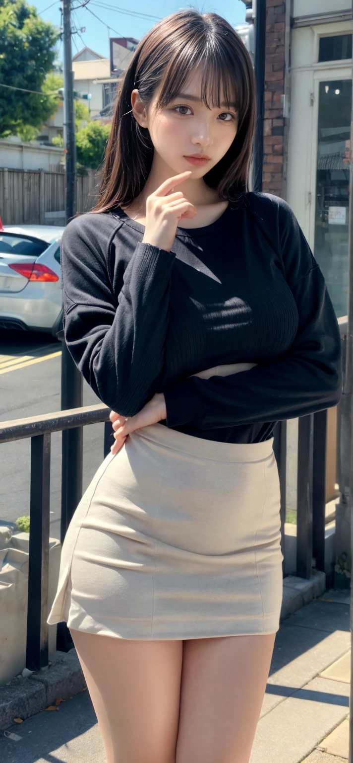 (top-quality, masterpiece,photo realistic,ultra-detailed,Textured skin:1.2),(from below),(1 girl),booty pose,unfaced concrete Background,
break (mini skirt),(garter belt),stockings,
break (japanese mature woman),(50 years old),
break (natural hair style),natural eyeblow,smile,