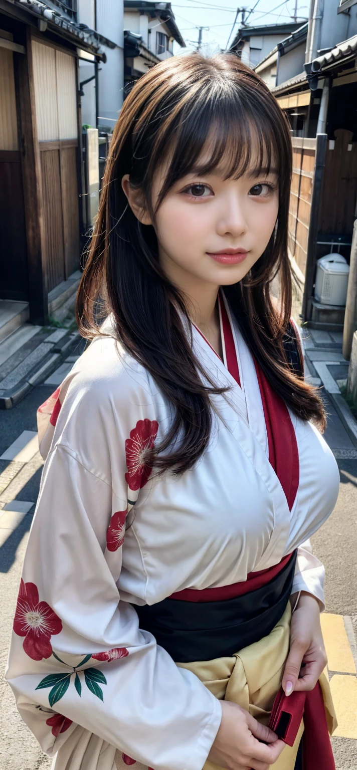 8K, absurdres, 4K, highres, ultra detailed, best quality, insanely detailed, masterpiece, beautiful, high quality, detailed, hyper detailed, exquisite, a girl, smiling, standing, looking at viewer, side view, long hair, straight hair, brown hair, tareme, droopy eyes, shiny skin, detailed skin, detailed face, glamorous, voluptuous, curvy, beautiful ass, beautiful breasts, (idol, kimono:1.3), curvy, japanese idol, cute face, teenager, japanese, in the hot spring, at dusk, (with snow:1.3), raw photo, photorealistic, ultra realistic photo, portrait photography, nsfw, cowboy shot, from front, dynamic angle, sharpen, golden hour, cinematic lighting, depth of field