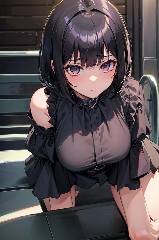 NSFW,(highest quality),(so beautiful),(super detailed) ,(best illustrations),shiny,girl,subjective,whole body、in the alley,(night),Spotlight,black hair,bob cut、knitted sweater,Tight Skirt、((with an evil smile)),open your mouth,stick out tongue,Shining pink eyes、curvy、wide hips、(wearing clothes),nipples are erect、physical education sitting、spread vagina,kupaa