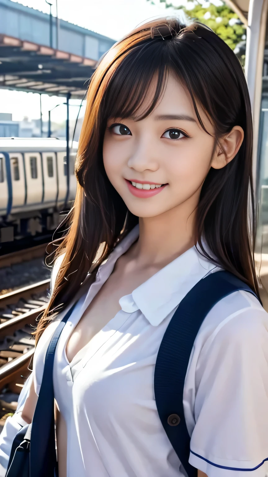((escalator))、lewd smile、(Realistic、Realistic:1.37)、(masterpiece)、(highest quality:1.4)、(超A high resolution:1.2)、(RAW Photos:1.2)、(Sharp focus:1.3)、(stand:1.2)、elegant、(Whole Body Ezbian:1.2)、(A girl in an elaborate sailor suit and pleated skirt:1.3)、Very cute Japanese girl、(smile:1.3)、(Makes hair shine:1.3)、 Brown haired、Short pleated skirt、escalatorの下から撮影、Beautiful and delicate eyes、 View your audience、escalatorの最下段から見上げるアングルで撮影、Secretly photographing underwear under a skirt、White panties:1.8