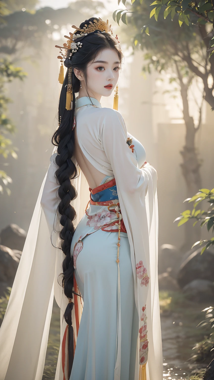 best quality, (((Jing Tian, Jing Tian))), masterpiece, (((hanfu, hanfu))), ((Gorgeous Empress of the Chinese Court during the Qing Dynasty Gorgeous Empress of the Chinese, with her hair tied on both sides The background of this perverted and erotic woman wearing a crown and tying her hair is the Chinese court of the Qing Dynasty)). ((black hair, long hair)), ((blue eyes)), (((180cm))), looking to viewer, hairline, ((porcelain white skin, white skin, white skin, wet skin, wet skin)), ((top-quality,​masterpiece:1.3,超A high resolution,),(Ultra-detail,Caustics),(Photorealsitic:1.4,RAW shooting,)Ultra-realistic capture,A highly detailed,High resolution 16K human skin closeup。 Skin texture is natural、,The pores are、Must be detailed enough to be easy to identify。 Skin should look healthy with even tones。 Use natural light and color)), 8k, hot, sexly, big, ((180cm)), (((wide hips, (heart-shaped))), curved body, full bodyesbian, thick thighs, perfect body, full viewing angle, perfect body, (((undress, without clothes, without underwear, remove clothes, nude sexly)), (((pubic hair, pubic hair))), perfect lower hip, perfect high hip, perfect nipples, perfect pussy, Perfect Vagina, (big breasts), perfect nipples, perfect breasts, pose, ((catwalk, street))
