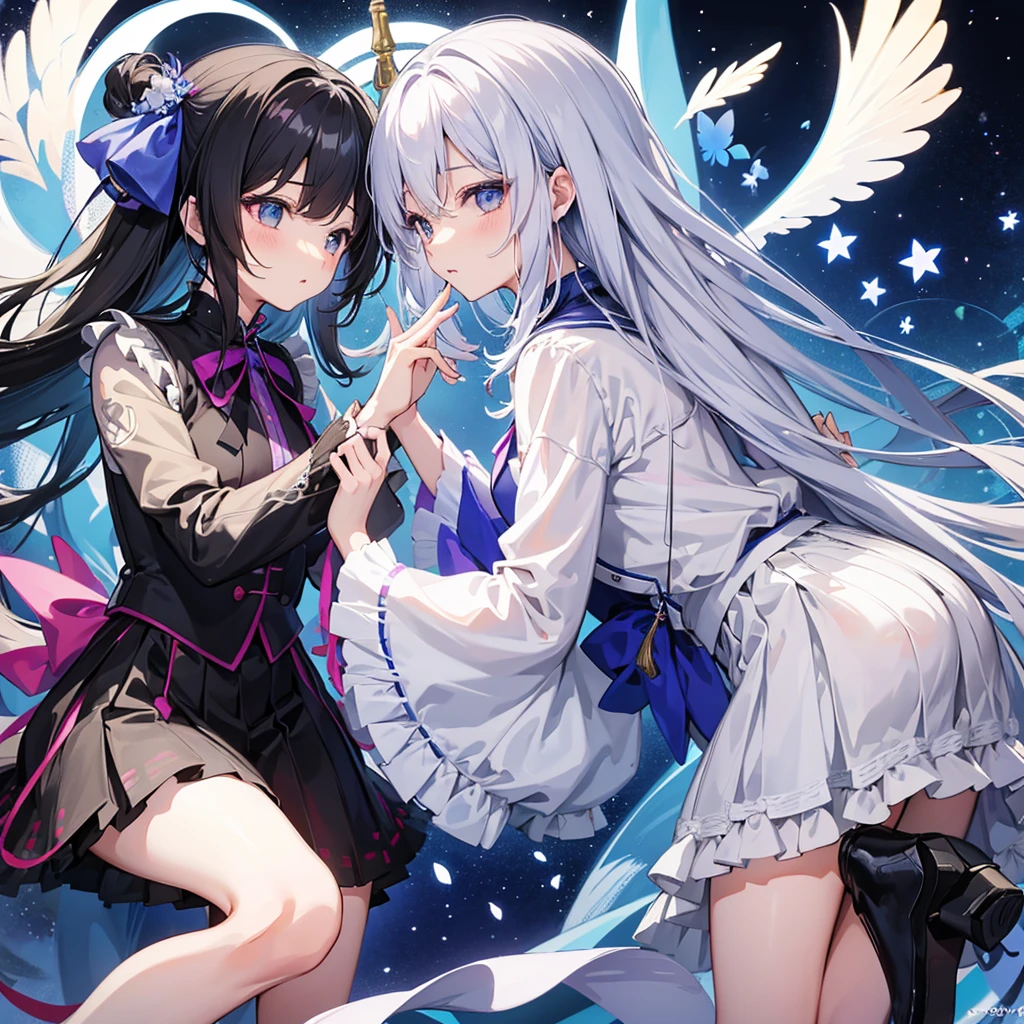 masutepiece, Best Quality, Extremely detailed, Anime, girl, magical girl costume, Magic, Pretty women, bob cuts, Mini skirt, Garter Belt, zettai ryouiki, Black hair, Black eyes, magical girl, Fantasy, smile