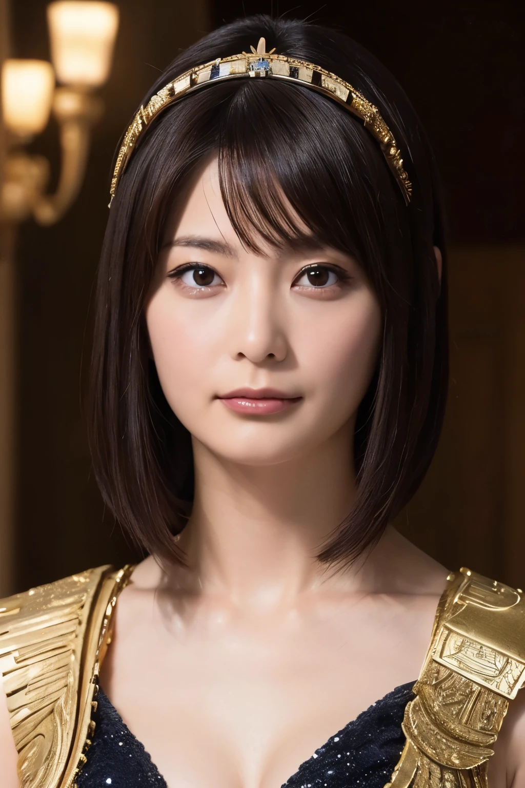 Masterpiece, high quality, high resolution, 8K, Skinny Japanese woman in a costume of Cleopatra, beautiful face, makeup of Cleopatra, detailed face, detailed eyes