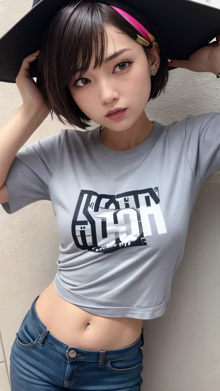 woman, 45 years old, full, t-shirt, Upper body, short hair, seductive expression,