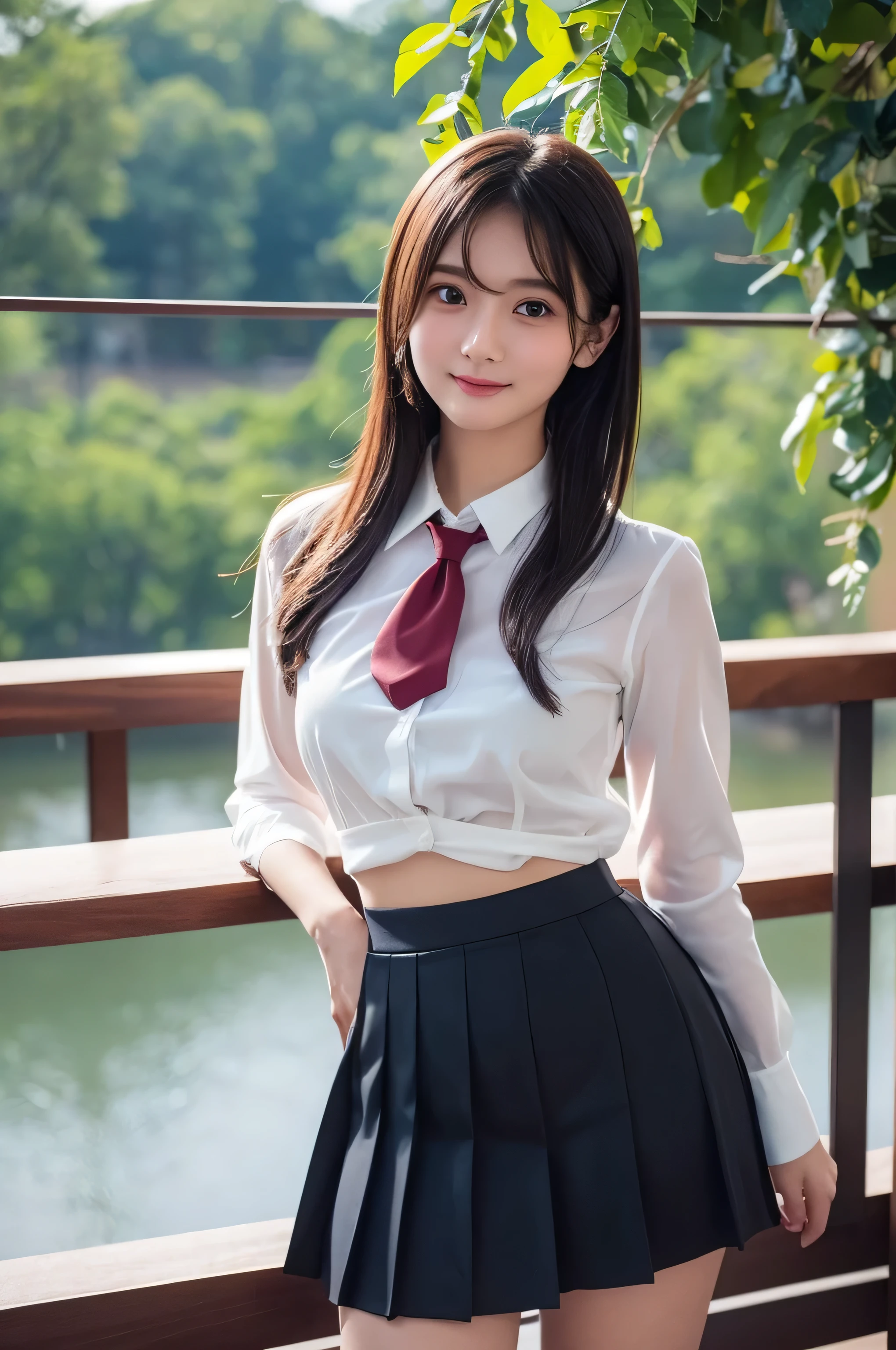 (((32ｋ, high detail,High definition、masterpiece,Attention to detail,Esbian all over body,solo))),RAW Photos & Realistic atmosphere,Beautiful deep blue eyes,Mouth details,Glossy Lips,Fine eyebrows,With soft white skin that shines in every detail、Detailed eyes、,（Wearing a classy schoolgirl uniform in black and red、黒のパンストとSexy脚を身につけて、She is standing upright, shyly lifting her skirt.：1.7）, Blue Eyes,Very beautiful eyes,Detailed lips、 very beautiful face,Very well-formed face、A vivid face,Beautiful, shining lips, Realistic Young Gravure Idol, Very beautiful school girl, , 若くてSexyグラビアアイドル, Young Gravure Idol, Beautiful and cute adult１6 years old ,My whole body is wet,Dripping,Blushing,Very beautiful, Sexy and classy１6 years oldの女の子,( staring at the camera ：1.4）,（Sexy,Healthy and toned body,Medium sized, shapely breasts,,Mature Body, I feel anxious and like crying,Watery eyes,Cold Smile,Glare,Glare顔も美しい,High Resolution Arm,,High Resolution Finger,：1.5）