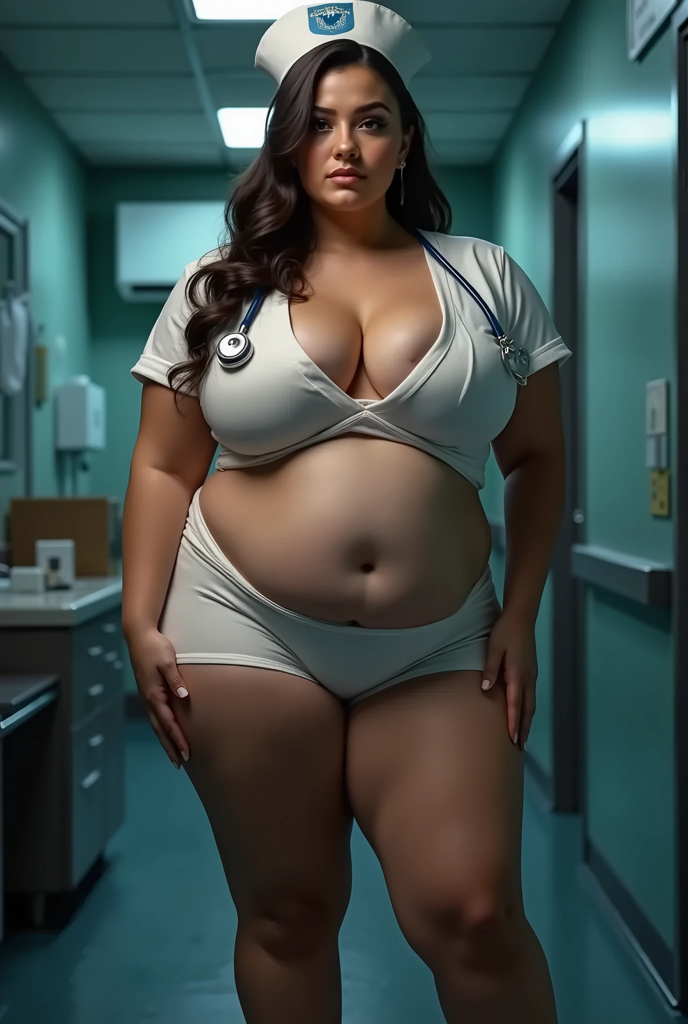 Nurses and doctors in white coats. Super realistic with sensual white bra.. Sexual  22años.whole body. masterpiece. bulky . Batas blancas de hospital lencería blancaDoctora con bata blanca sensual con sujetador blanco masterpiece. lingerie. socks.. . Red lips. Emergency room The best quality, chubby xxx